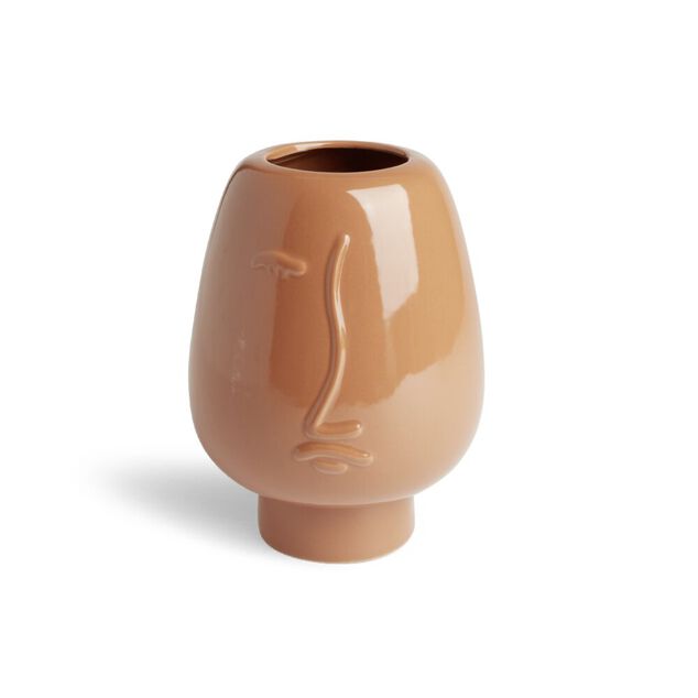Vase visage c&eacute;ramique marron &Oslash;13xH18cm