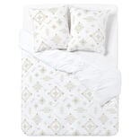 Parure de lit 2 personnes 240x220cm r&eacute;versible motif berb&egrave;re beige et blanc