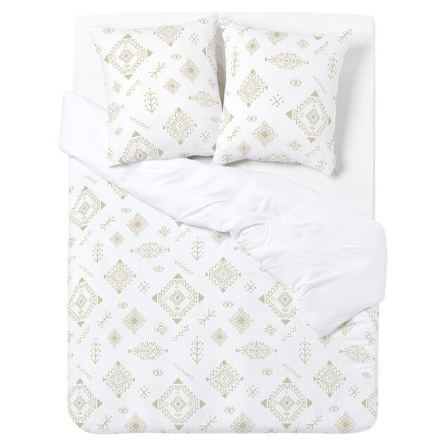 Parure de lit 2 personnes 240x220cm r&eacute;versible motif berb&egrave;re beige et blanc