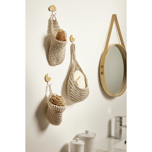 Pani&egrave;re rangement salle de bain &agrave; suspendre effet bouclette marron &Oslash;13xH11cm