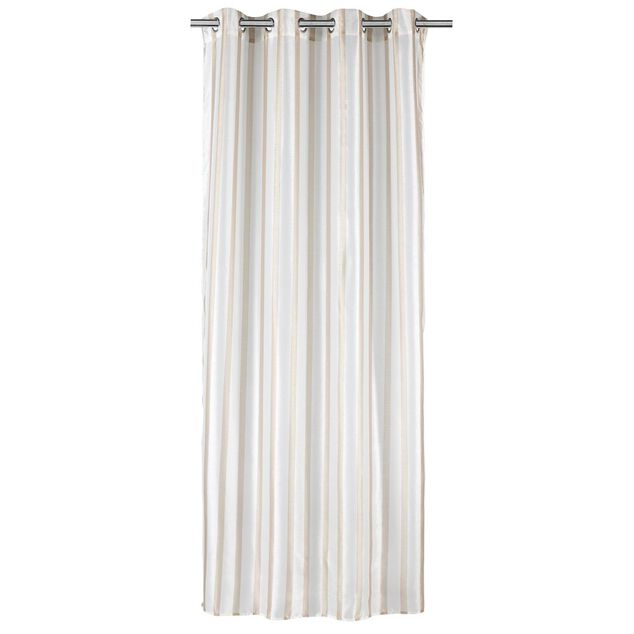Voilage &agrave; oeillets 140x240cm polyester bayad&egrave;re rayures blanc et beige