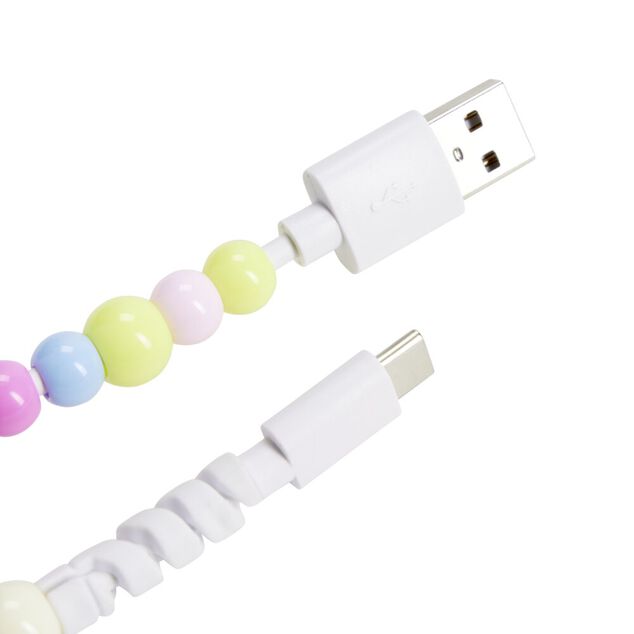 C&acirc;ble de charge USB vers USB-C x2 fil perles plastique 1m