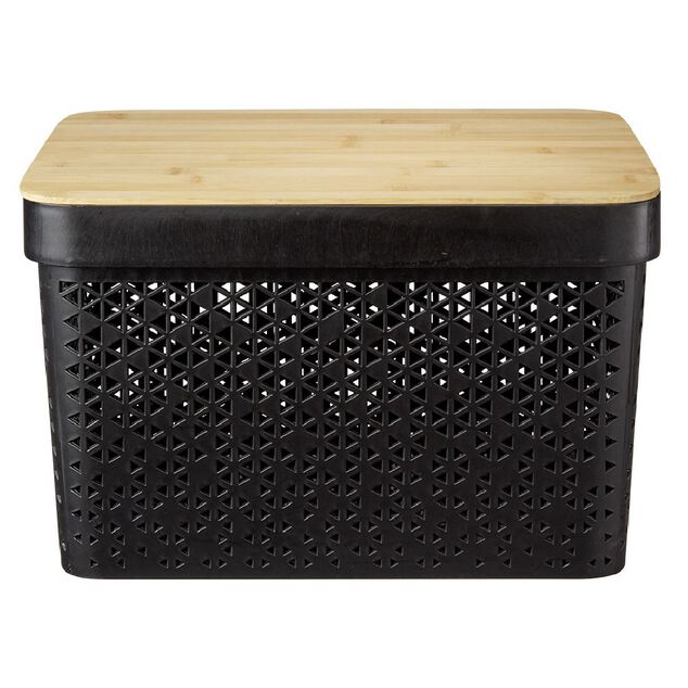 Pani&egrave;re noire avec couvercle bambou naturel H21,5 cm