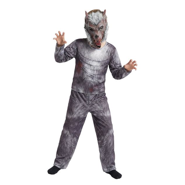 D&eacute;guisement Halloween enfant loup garou 3 pi&egrave;ces polyester gris 7/10ans