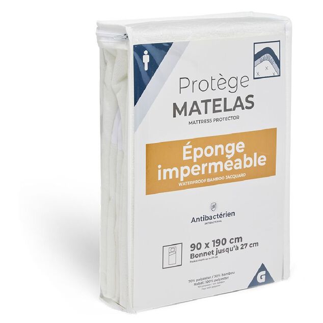 Prot&egrave;ge-matelas imperm&eacute;able antibact&eacute;rien polyester bambou 90x190cm
