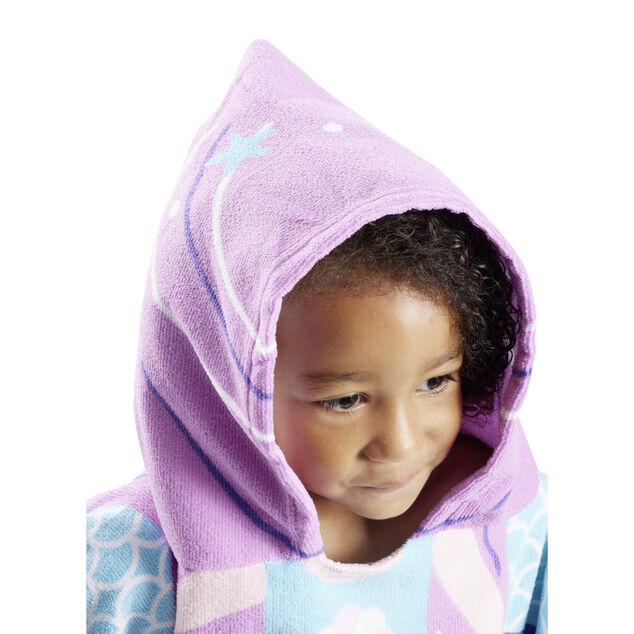 Poncho sortie de plage enfant avec capuche motif sir&egrave;ne bleu 60x60xH120cm