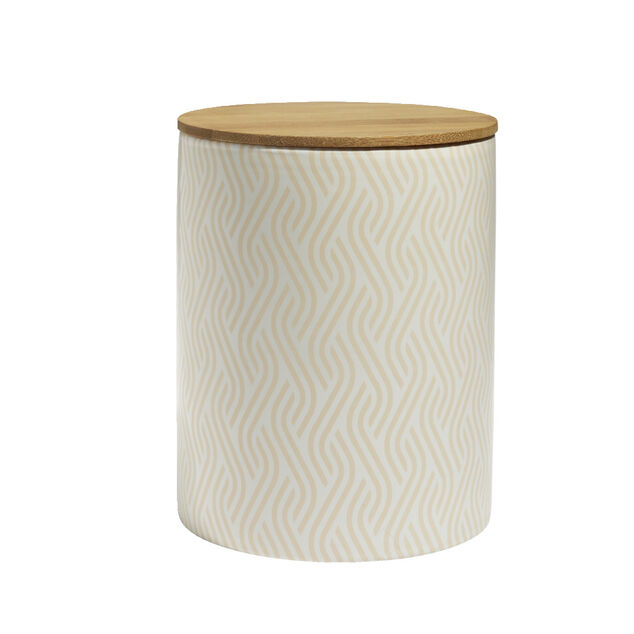 Pot de conservation 1,6L gr&egrave;s et couvercle bambou &Oslash;14,2xH17,7cm