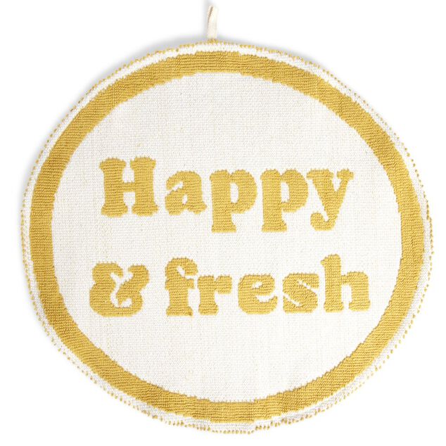 Tapis de bain Happy & Fresh rond &Oslash;70cm coton jaune et blanc