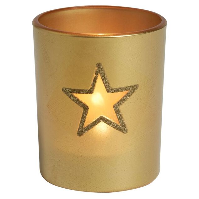 Photophore de No&euml;l en verre color&eacute; &eacute;toile ajour&eacute;e - 4 mod&egrave;les