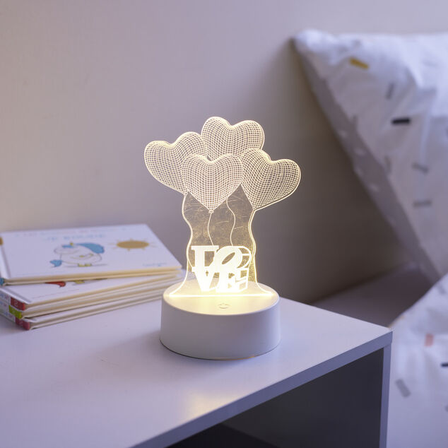 Lampe LED 3D filigrane ballons coeurs LOVE 12,5x9,8xH18,5cm