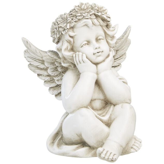 Statuette ange assis polyr&eacute;sine &eacute;cru