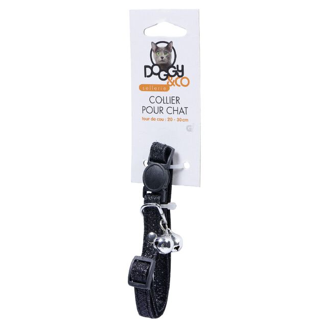 Collier pour chat grelot velours noir brillant
