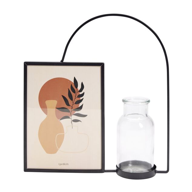 Cadre photo décoratif avec vase et arche métal noir pour photo 13x18cm