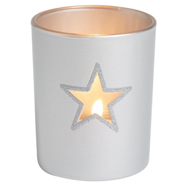 Photophore de No&euml;l en verre color&eacute; &eacute;toile ajour&eacute;e - 4 mod&egrave;les