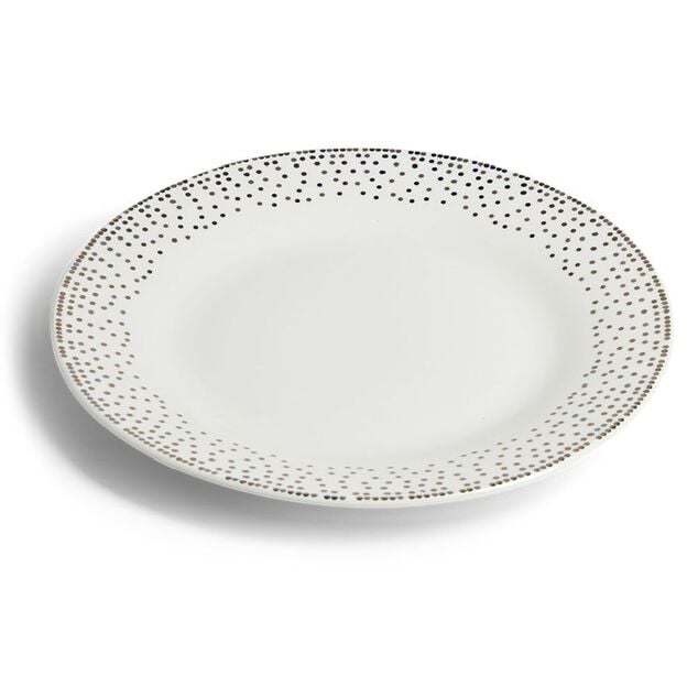 Assiette plate ronde &Oslash;26,5cm porcelaine pois blanc et dor&eacute;