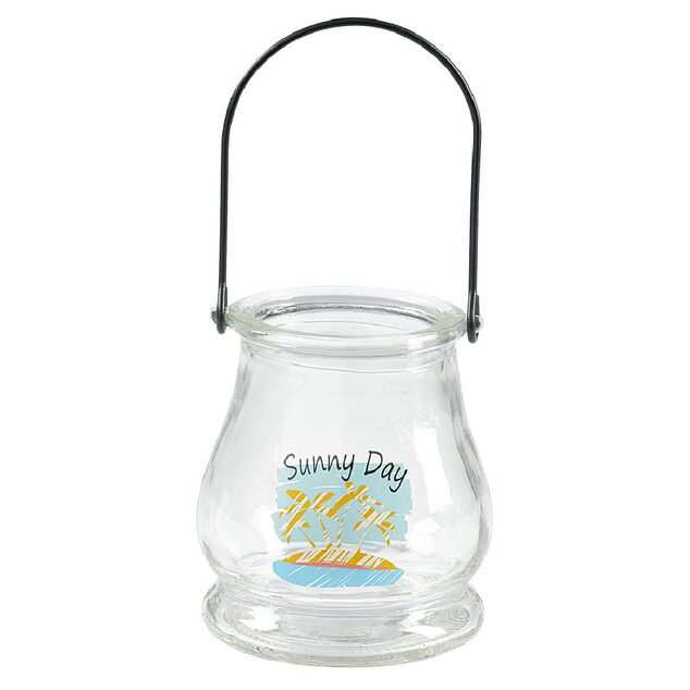 Lanterne déco été en verre et anse en métal
