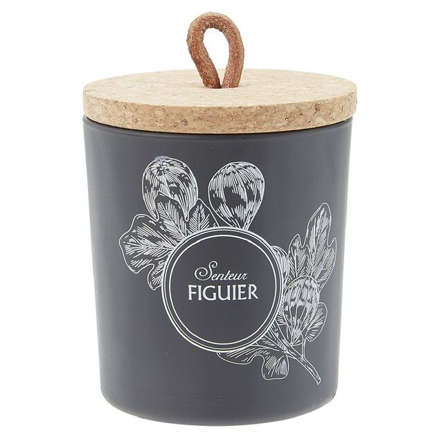 Bougie parfum&eacute;e dans pot en verre et couvercle en li&egrave;ge