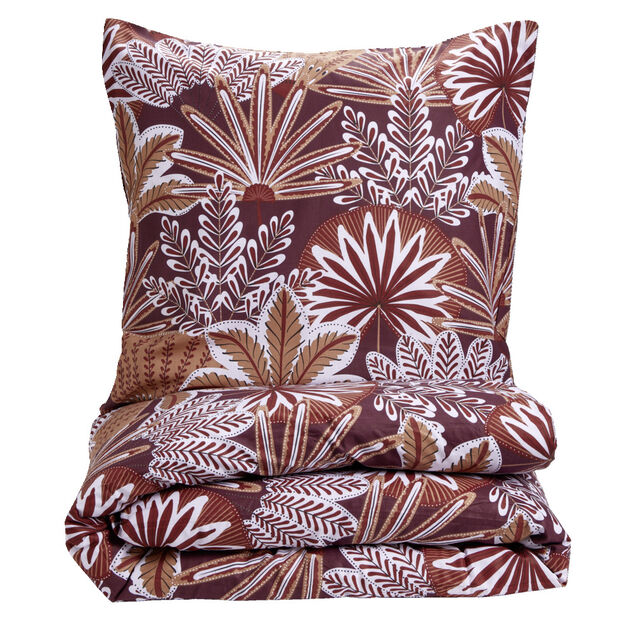 Parure de lit 1 personne 140x200cm coton motif feuillage rouge