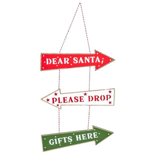 Suspension panneaux Dear Santa en bois 17xH20cm