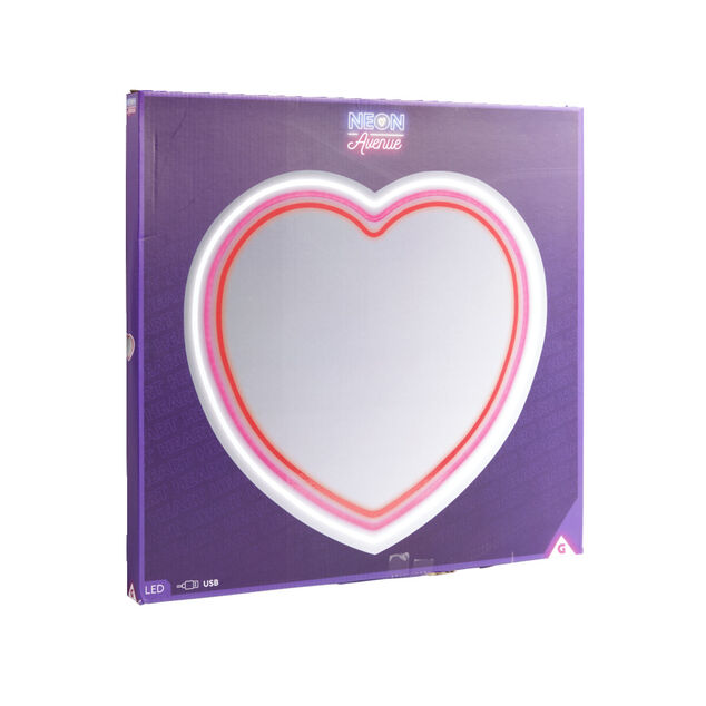 Miroir n&eacute;on forme coeur rose 40x40cm