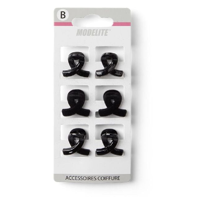 Lot de 6 pinces &agrave; cheveux effet nou&eacute; plastique noir brillant 2cm