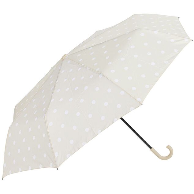 Parapluie canne beige &agrave; pois blancs