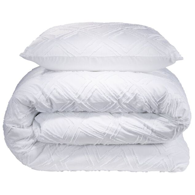 Parure de lit 2 personnes 240x220cm uni tuft&eacute; (2 mod&egrave;les beige ou blanc)