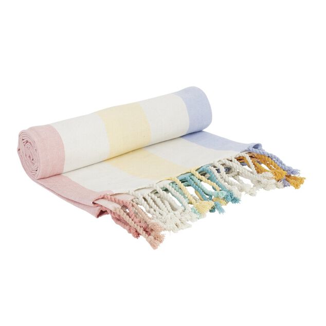 Fouta de plage 1 personne coton bayad&egrave;re rayures color&eacute;es 92x165cm
