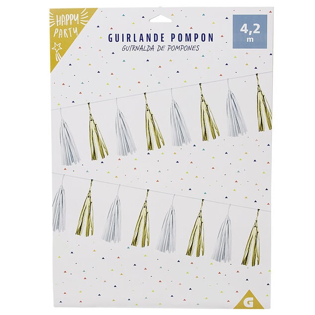 Guirlande pompon en papier jaune et blanc