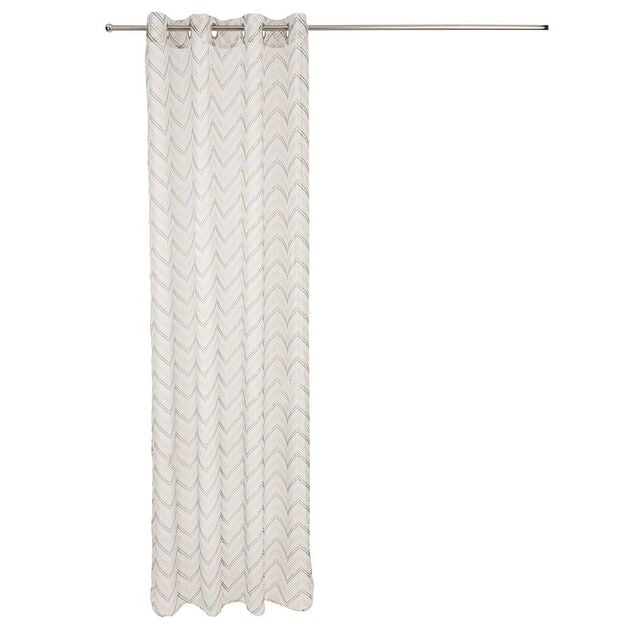 Voilage &agrave; oeillets beige imprim&eacute; chevrons 100% polyester 140x240cm