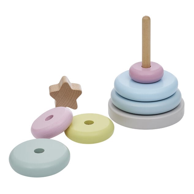 Tour empilable anneaux pastels en bois