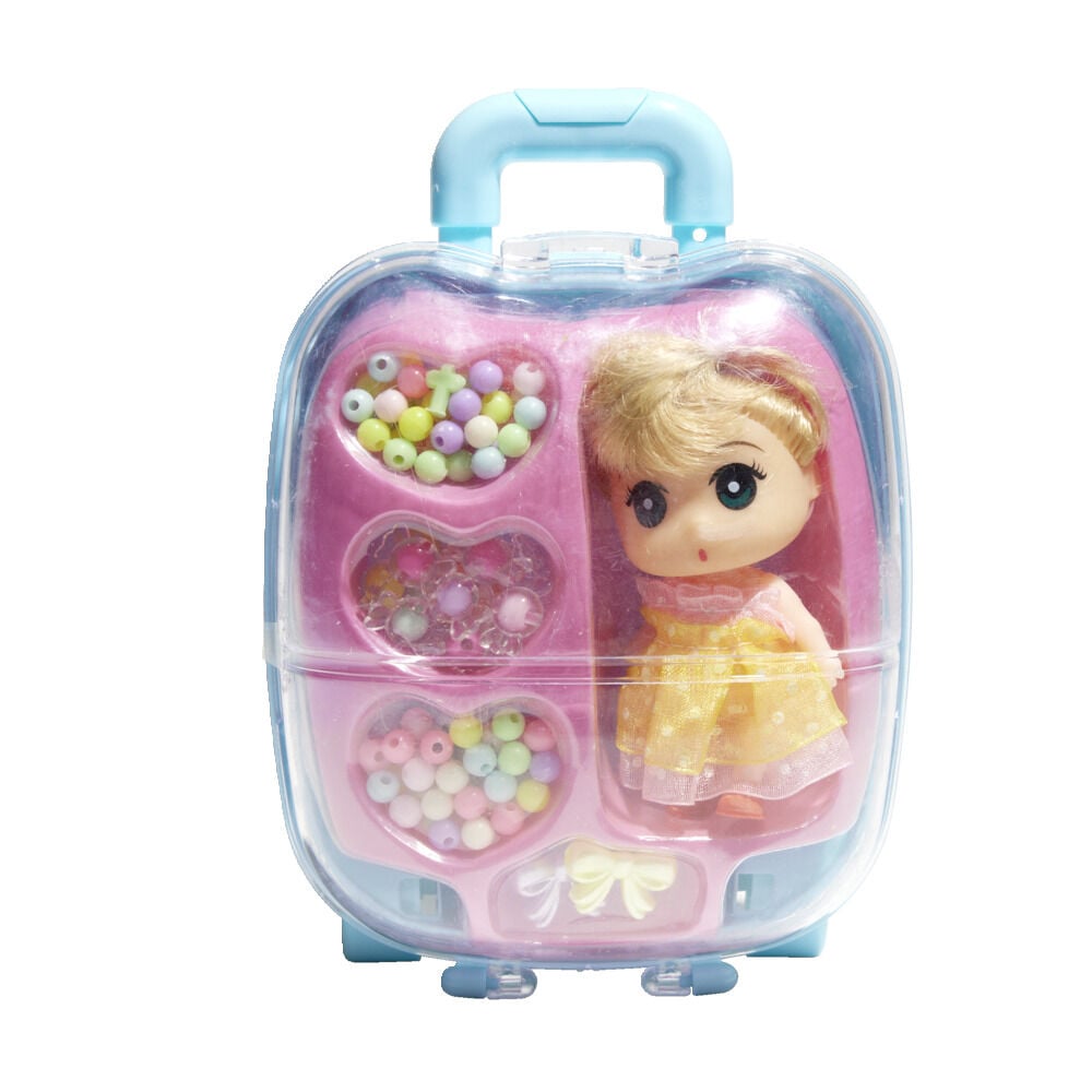 Mini poupée avec perles dans valisette H17,5cm | GIFI