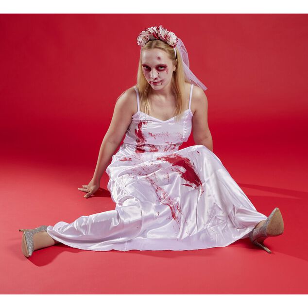 D&eacute;guisement Halloween adulte robe de mari&eacute;e ensanglant&eacute;e blanc et rouge