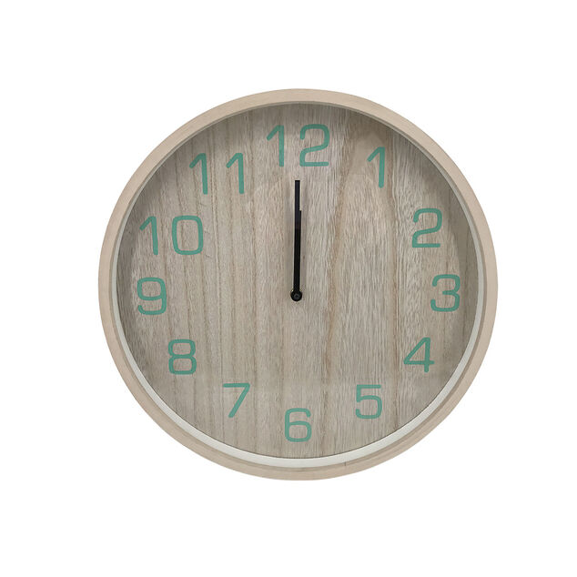 Horloge ronde bois chiffres vert