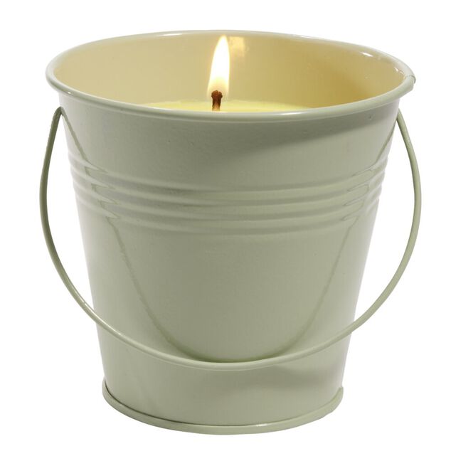 Bougie citronnelle soja et beurre de ghee seau m&eacute;tal pastel 42H