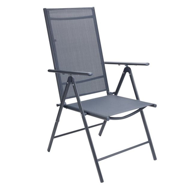 Fauteuil de jardin acier et textil&egrave;ne gris Oslow 7 positions 56xH107x66cm
