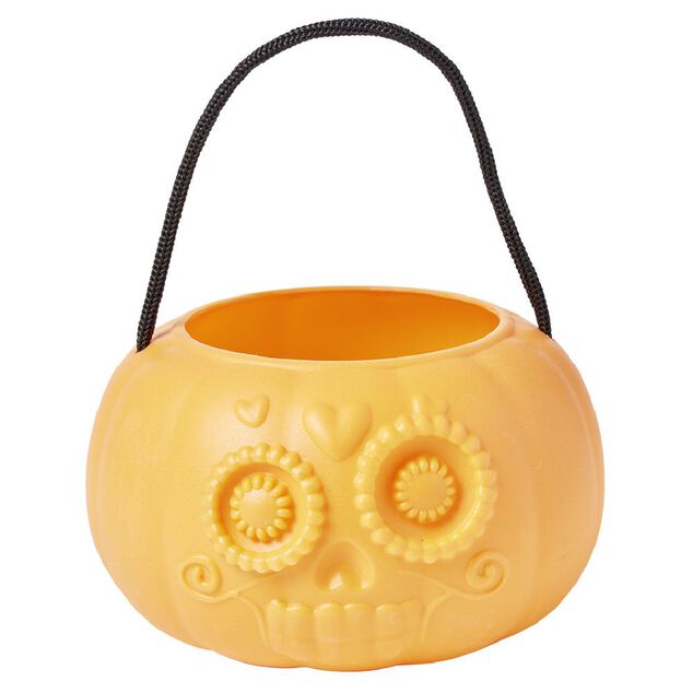 Seau &agrave; bonbons Halloween calavera t&ecirc;te de mort mexicaine orange