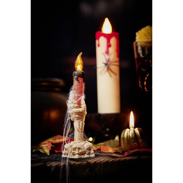 Bougeoir Halloween d&eacute;coratif main squelette LED H15cm (2 mod&egrave;les)