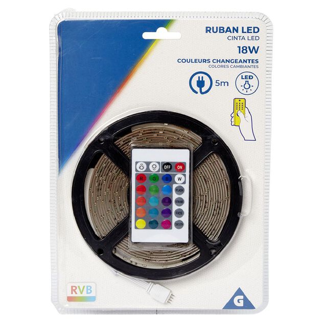 Ruban Led multicolore avec t&eacute;l&eacute;commande couleurs changeantes L. 5 m
