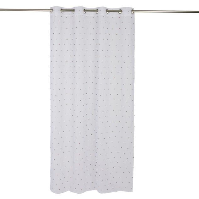 Voilage polyester &agrave; pompon 140x240cm blanc et orange