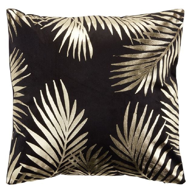 Housse de coussin imitation velours 40x40cm noir motif dor&eacute;