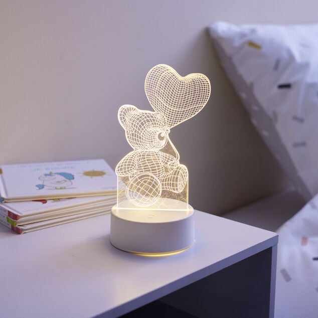 Lampe LED 3D filigrane ourson coeur 12x9,8xH21cm