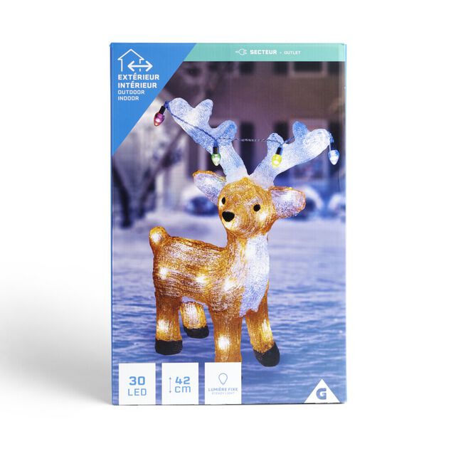 Renne lumineux d&eacute;coration de No&euml;l ext&eacute;rieur 30LED H42cm
