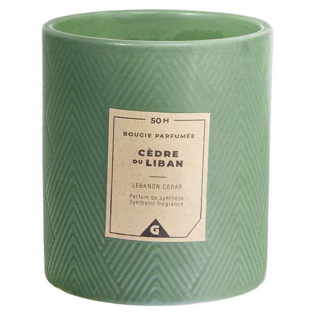 Bougie parfum&eacute;e verte senteur c&egrave;dre du Liban 50H