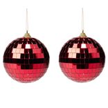 Boule de No&euml;l disco x2 en verre et plastique rouge &Oslash;9,5cm