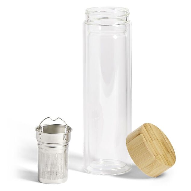 Bouteille en verre avec infuseur inox et bouchon en bambou 450ml
