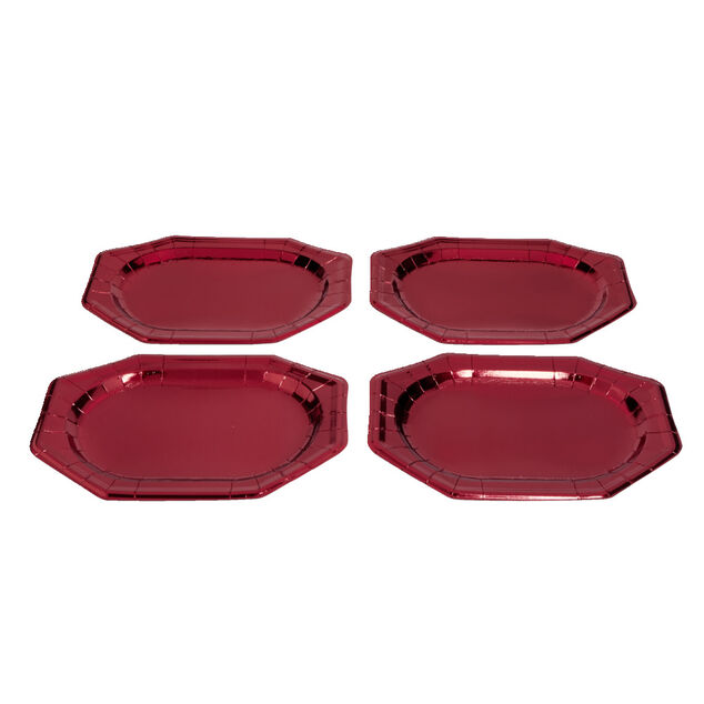 Plateau de pr&eacute;sentation ovale x4 en carton m&eacute;tallis&eacute; rouge 25x34cm