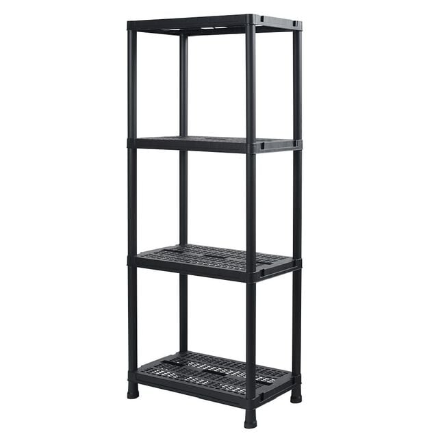 &Eacute;tag&egrave;re plastique noir 4 niveaux L60xl30xH138cm
