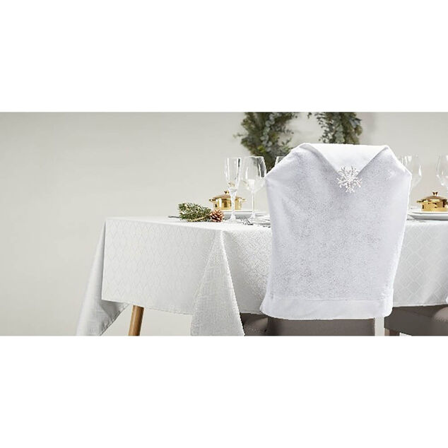 Housse de chaise blanche motif flocon argent