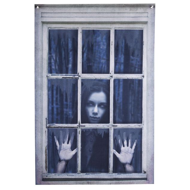 Rideau de fen&ecirc;tre trompe l'oeil Halloween revenante 80xH120cm